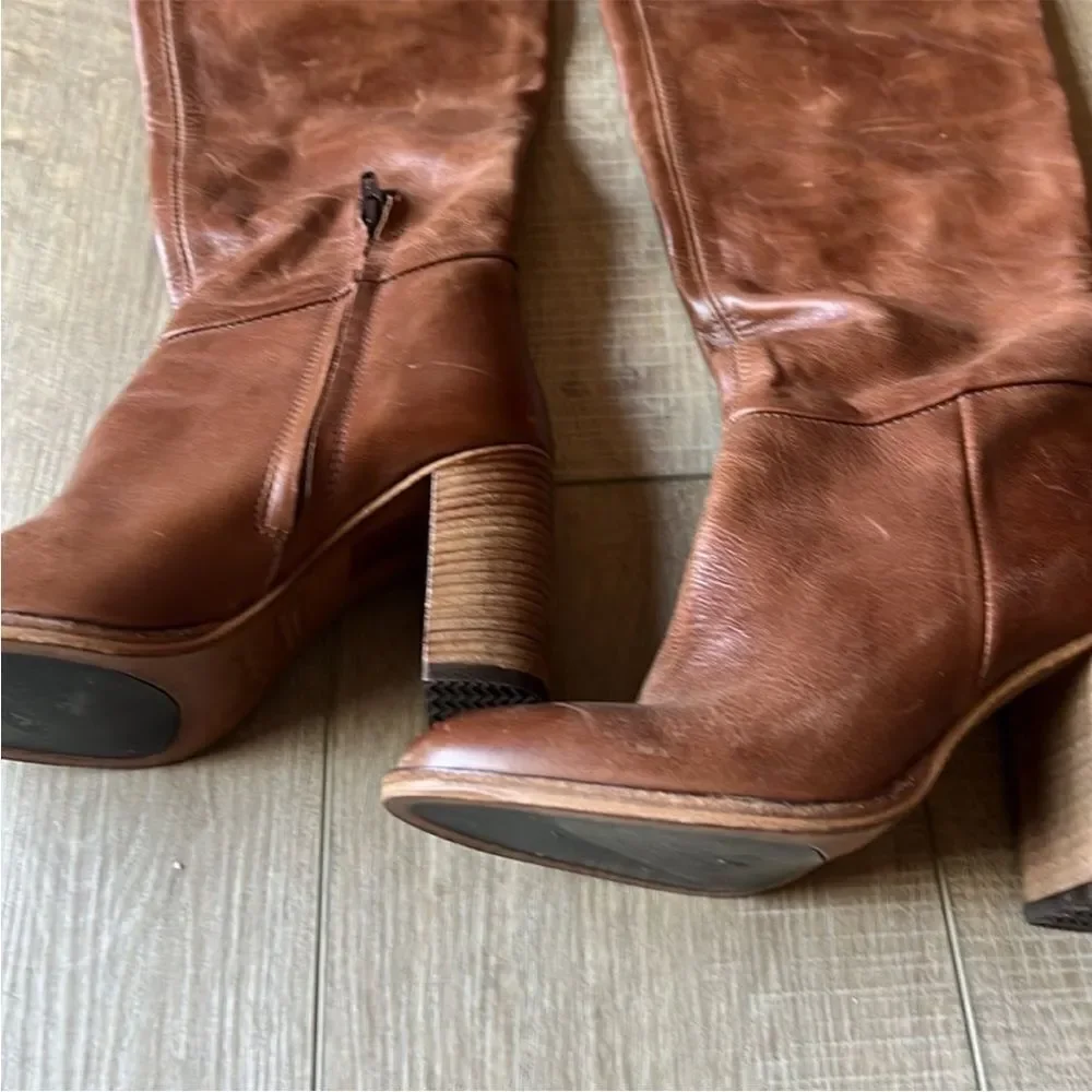 New Free People Dakota Taupe Brown Leather Over-The-Knee Tall Boots EU 37 US 7